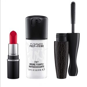 Mac set prep & fix +, mascara, & red lipstick New